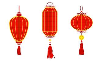 Set of Chinese red paper lanterns, reminiscent of cultural richness and festive atmosphere. A festival for good luck. Festive themes, cultural presentations, decorative purposes. Moon Festival vector