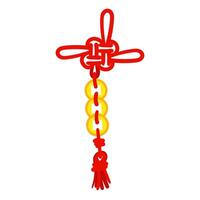 Red threads are tied in Chinese lucky knots, symbolizing good luck and prosperity. Red threads in knots with gold coins. For cultural-themed design, materials in the traditional Asian style vector