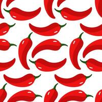 Pattern of whole hot red peppers, bright with flowers on white. It is suitable for decorating culinary-themed dishes, menu backgrounds or marketing materials. Seamless for packaging flavorful dishes vector