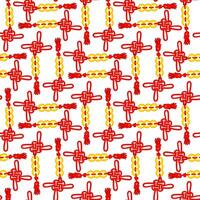 Pattern of red threads is tied in Chinese knots for good luck, prosperity. A lot of red threads in knots with gold coins. Materials in the traditional Asian are used for decoration in a cultural theme vector