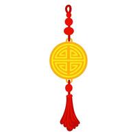 Red threads are tied into Chinese lucky tassels, symbolizing good luck and prosperity. Red threads in the knots with the amulet. For cultural-themed design, materials in the traditional Asian style vector