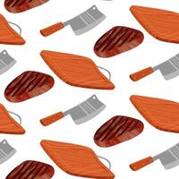 Roast steak is cut with a large knife on a wooden board. Ideal for demonstrating recipes, cooking tips, and cooking tutorials. illustration. Slicing steak by the chef vector