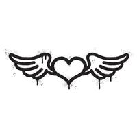 Spray Painted Graffiti heart wings icon Sprayed isolated with a white background. graffiti love wings symbol with over spray in black over white. vector