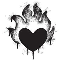 rociar pintado pintada corazón fuego icono rociado aislado con un blanco antecedentes. pintada amor fuego símbolo con terminado rociar en negro terminado blanco. vector