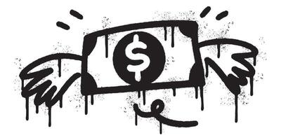 Spray Painted Graffiti Dollar bill with wings icon Sprayed isolated with a white background. vector