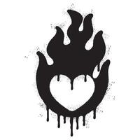 Spray Painted Graffiti Heart flame icon Sprayed isolated with a white background. graffiti Love fire symbol with over spray in black over white. vector