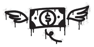 Spray Painted Graffiti Dollar bill with wings icon Sprayed isolated with a white background. vector