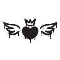 Spray Painted Graffiti heart wings icon Sprayed isolated with a white background. graffiti love wings symbol with over spray in black over white. vector