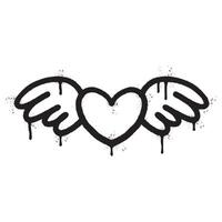 Spray Painted Graffiti heart wings icon Sprayed isolated with a white background. graffiti love wings symbol with over spray in black over white. vector