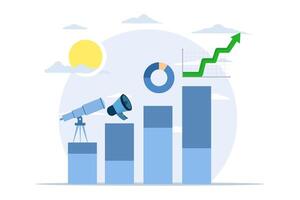 Concept of studying infographics on graphs from columns, analyzing the scale of evolution, lifting . analysis in business. flat business illustration on white background. vector