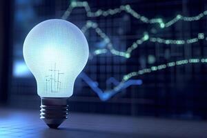 Light bulb in digital abstract technology background. Neural network photo