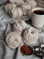 Handmade vanilla marshmallows. Sweet zephyr and brown sugar photo