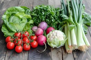 A table covered with an array of different types of fresh and colorful vegetables. photo