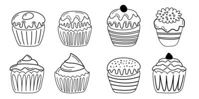 Cupcakes doodle sketch isolated on white background vector