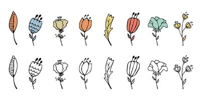 Cute hand drawn flowers, set vector