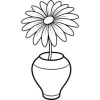 Daisy flower on the vase outline illustration coloring book page design, Daisy flower on the vase black and white line art drawing coloring book pages for children and adults vector