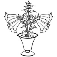 Foxglove flower on the vase outline illustration coloring book page design, Foxglove flower on the vase black and white line art drawing coloring book pages for children and adults vector