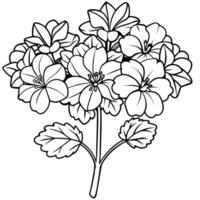 Geranium Flower Bouquet outline illustration coloring book page design, Geranium Flower Bouquet black and white line art drawing coloring book pages for children and adults vector