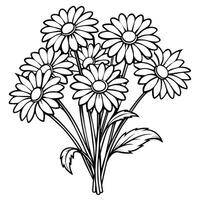 Daisy Flower Bouquet outline illustration coloring book page design, Daisy Flower Bouquet black and white line art drawing coloring book pages for children and adults vector