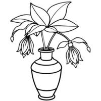 Fuchsia flower on the vase outline illustration coloring book page design, Fuchsia flower on the vase black and white line art drawing coloring book pages for children and adults vector