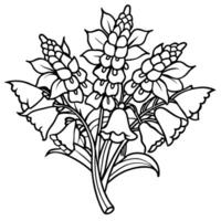 Foxglove Flower Bouquet outline illustration coloring book page design, Foxglove Flower Bouquet black and white line art drawing coloring book pages for children and adults vector