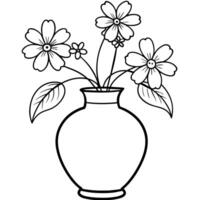 Forget Me Not Flower on the vase outline illustration coloring book page design, Forget Me Not Flower on the vase black and white line art drawing coloring book pages for children and adults vector