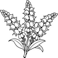 Foxglove Flower Bouquet outline illustration coloring book page design, Foxglove Flower Bouquet black and white line art drawing coloring book pages for children and adults vector