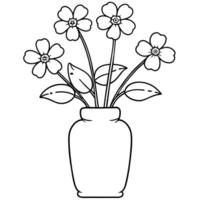 Forget Me Not Flower on the vase outline illustration coloring book page design, Forget Me Not Flower on the vase black and white line art drawing coloring book pages for children and adults vector