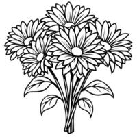 gerbera flor ramo de flores contorno ilustración colorante libro página diseño, gerbera flor ramo de flores negro y blanco línea Arte dibujo colorante libro paginas para niños y adultos vector