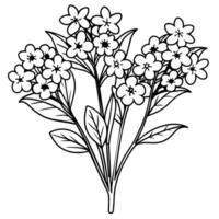 Forget Me Not Flower Bouquet outline illustration coloring book page design, Forget Me Not Flower Bouquet black and white line art drawing coloring book pages for children and adults vector