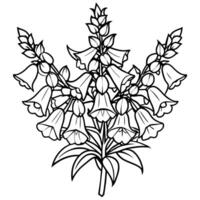 Foxglove Flower Bouquet outline illustration coloring book page design, Foxglove Flower Bouquet black and white line art drawing coloring book pages for children and adults vector