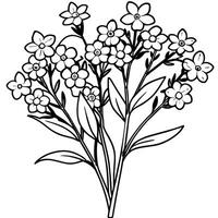 Forget Me Not Flower Bouquet outline illustration coloring book page design, Forget Me Not Flower Bouquet black and white line art drawing coloring book pages for children and adults vector