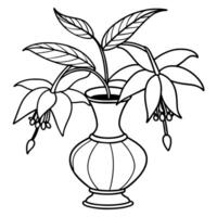 Fuchsia flower on the vase outline illustration coloring book page design, Fuchsia flower on the vase black and white line art drawing coloring book pages for children and adults vector