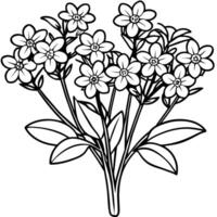 Forget Me Not Flower Bouquet outline illustration coloring book page design, Forget Me Not Flower Bouquet black and white line art drawing coloring book pages for children and adults vector