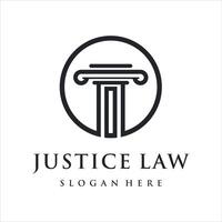 Justice law logo design, attorney logo with pillar shape template. vector