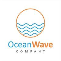 Ocean wave, simple line art logo design template vector