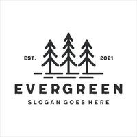 retro vintage, evergreen pine tree line art logo design template vector