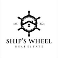 Ship steering wheel real estate logo inspiration. design template vector