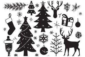 Christmas set of silhouettes for design on a white background pro design vector