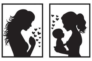 Mom and child love in the style of silhouette white background vector