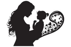 Mom and child love in the style of silhouette white background vector