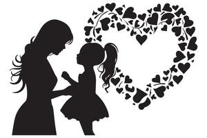 silhouettes of a young woman with a baby and hearts on a background vector