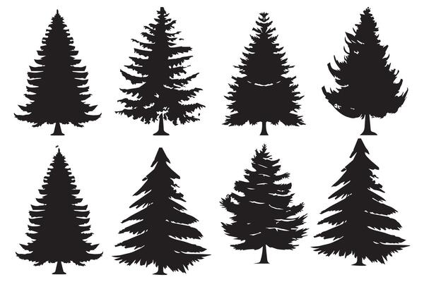 Set of christmas trees silhouette pro design