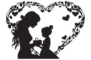 silhouettes of a young woman with a baby and hearts on a background vector