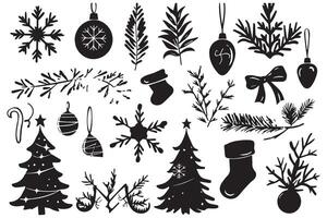 Christmas elements black silhouette icons set pro design vector