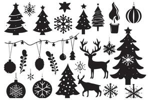 Christmas set of silhouettes for design on a white background free design vector