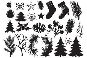 Christmas set of silhouettes for design on a white background pro design vector