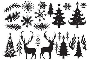 Christmas set of silhouettes for design on a white background free design vector