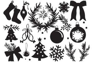 set of christmas element black silhouette pro design vector