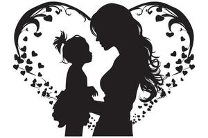 Heart with black silhouette mom and baby vector